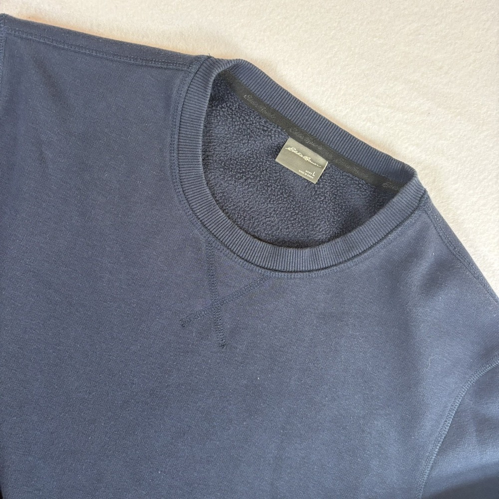 Eddie Bauer Men's Sweatshirt L Blue Crew Neck Fleece Pullover Logo Long Sleeve
